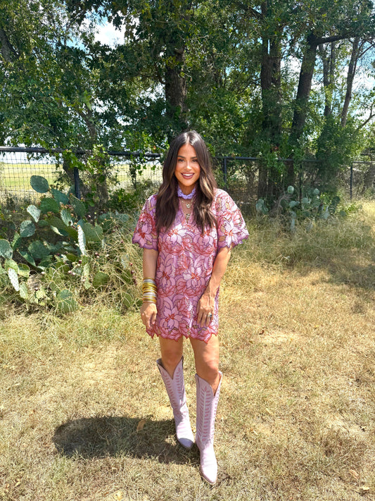 Lulu Short Sleeve Mini Caftan- Autumn