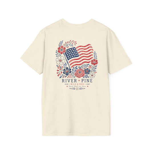 Patriotic Wild & Free Floral "River + Pine" Women's Tee