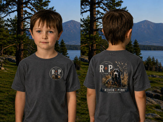 River & Pine Outfitters Tee — Black Dog in Reeds Youth Tee