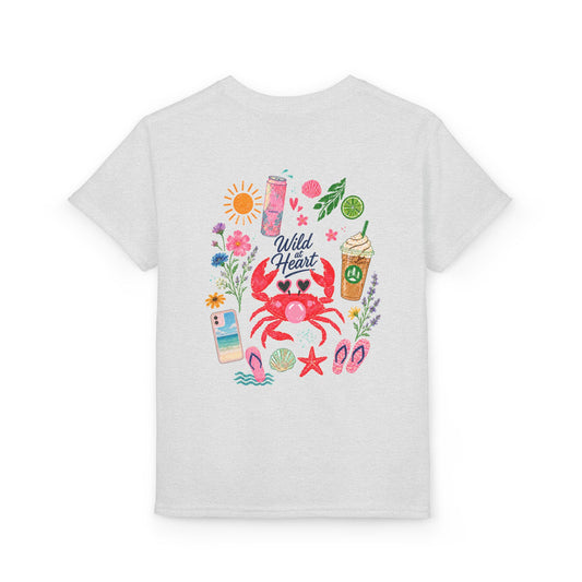 Youth T-Shirt — 'Wild at Heart' Crab Summer Graphic Tee