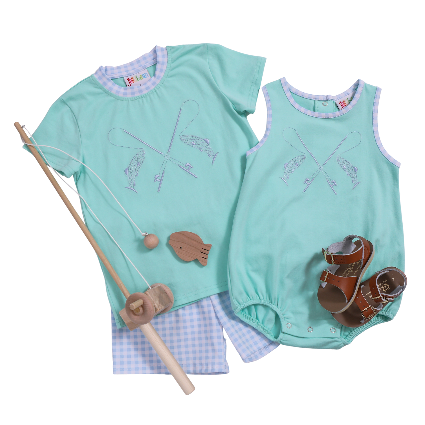 Jellybean Fishing Embroidery Short Set