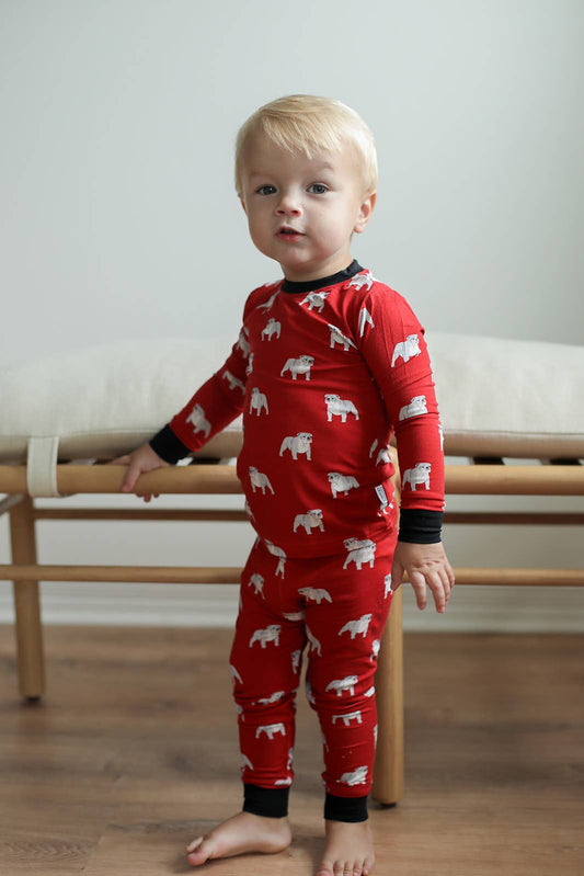 Southern Slumber - Red Bulldog 2 Piece Bamboo Pajama Set - GAME DAY - Football