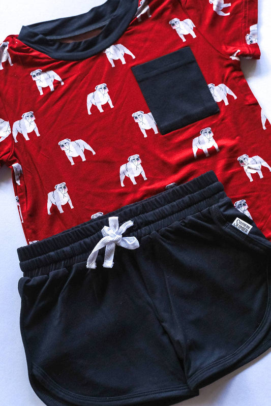Southern Slumber - Red Bulldog Bamboo Varsity Short Set - T-shirt & Shorts