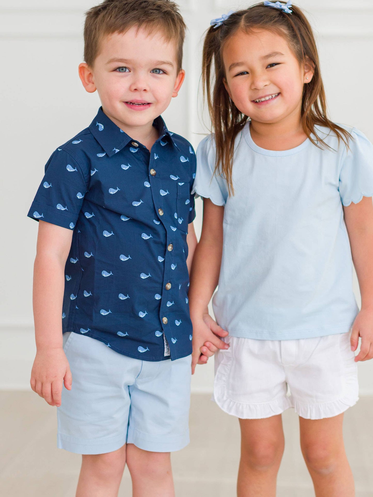 RuffleButts + RuggedButts - Boys Light Blue Stretch Chino Shorts