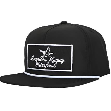 Youth Throwback Vintage Rope Hat Black w Patch and White Rope