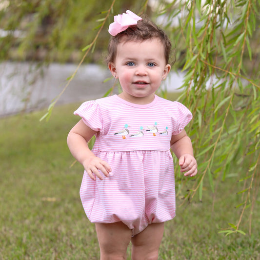 Girl Mallard Embroidery Bubble- Pink
