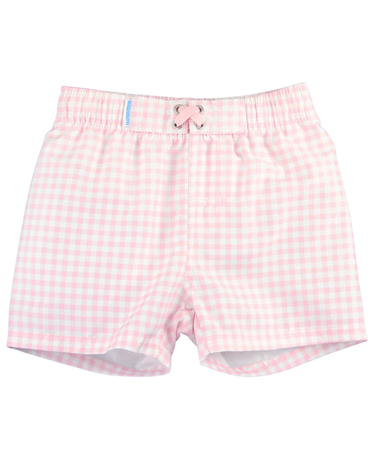 RuffleButts + RuggedButts - Boys Pink Gingham Swim Trunks