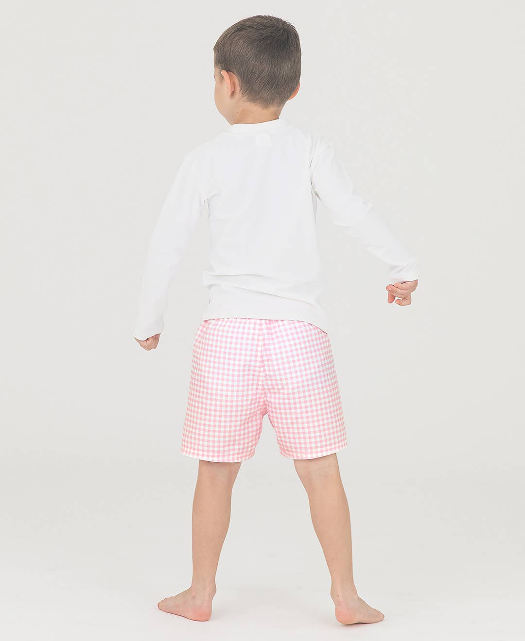 RuffleButts + RuggedButts - Boys Pink Gingham Swim Trunks