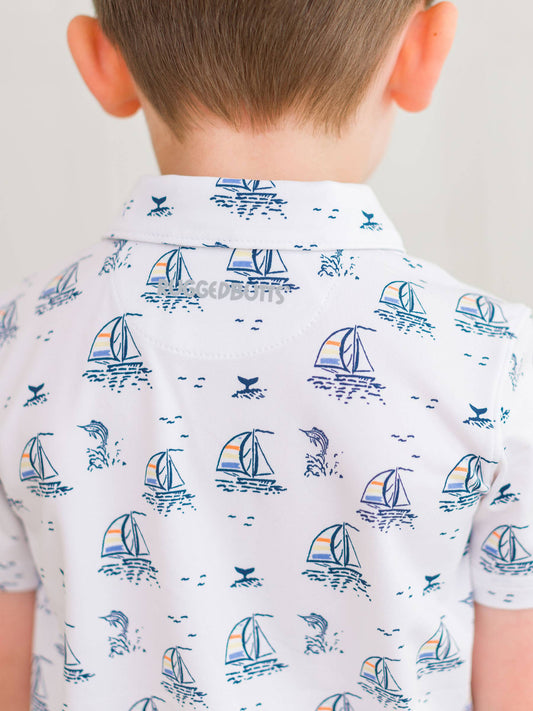 RuffleButts + RuggedButts - Boys Sailing the Seas Knit Short Sleeve Performance Polo