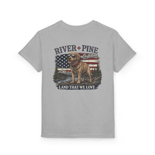 River + Pine 'Land That We Love' Youth T-Shirt — Patriotic Dog Graphic