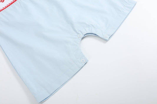 Lil Cactus - Light Blue USA Flag Smocked Shortalls