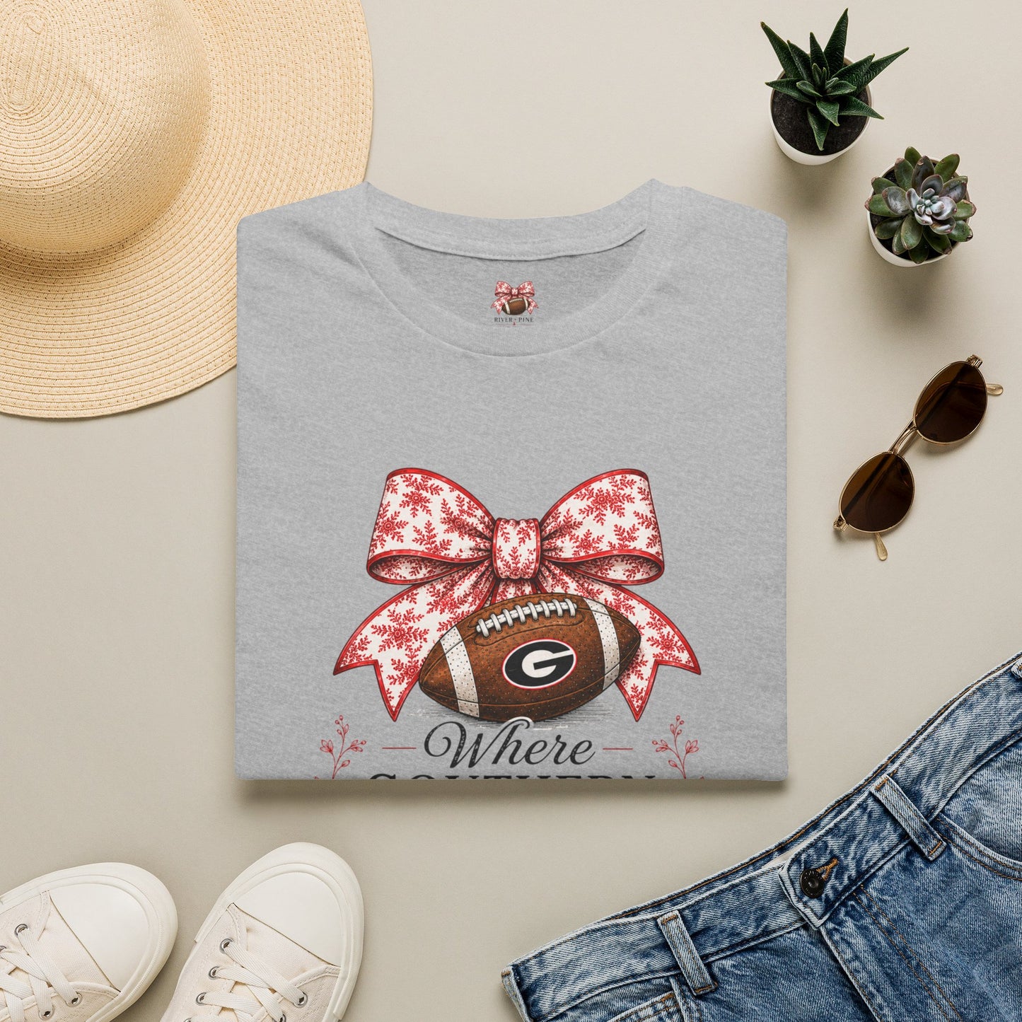 Southern Football Tee — "Where Southern Girls Gather" (Red Print)