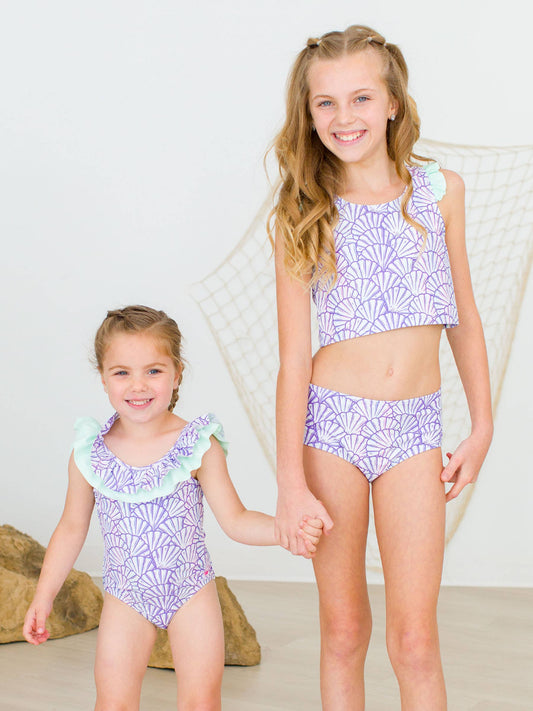 RuffleButts + RuggedButts - Girls Magical Mermaid Racerback Flutter Tankini 2-Piece Swimsuit