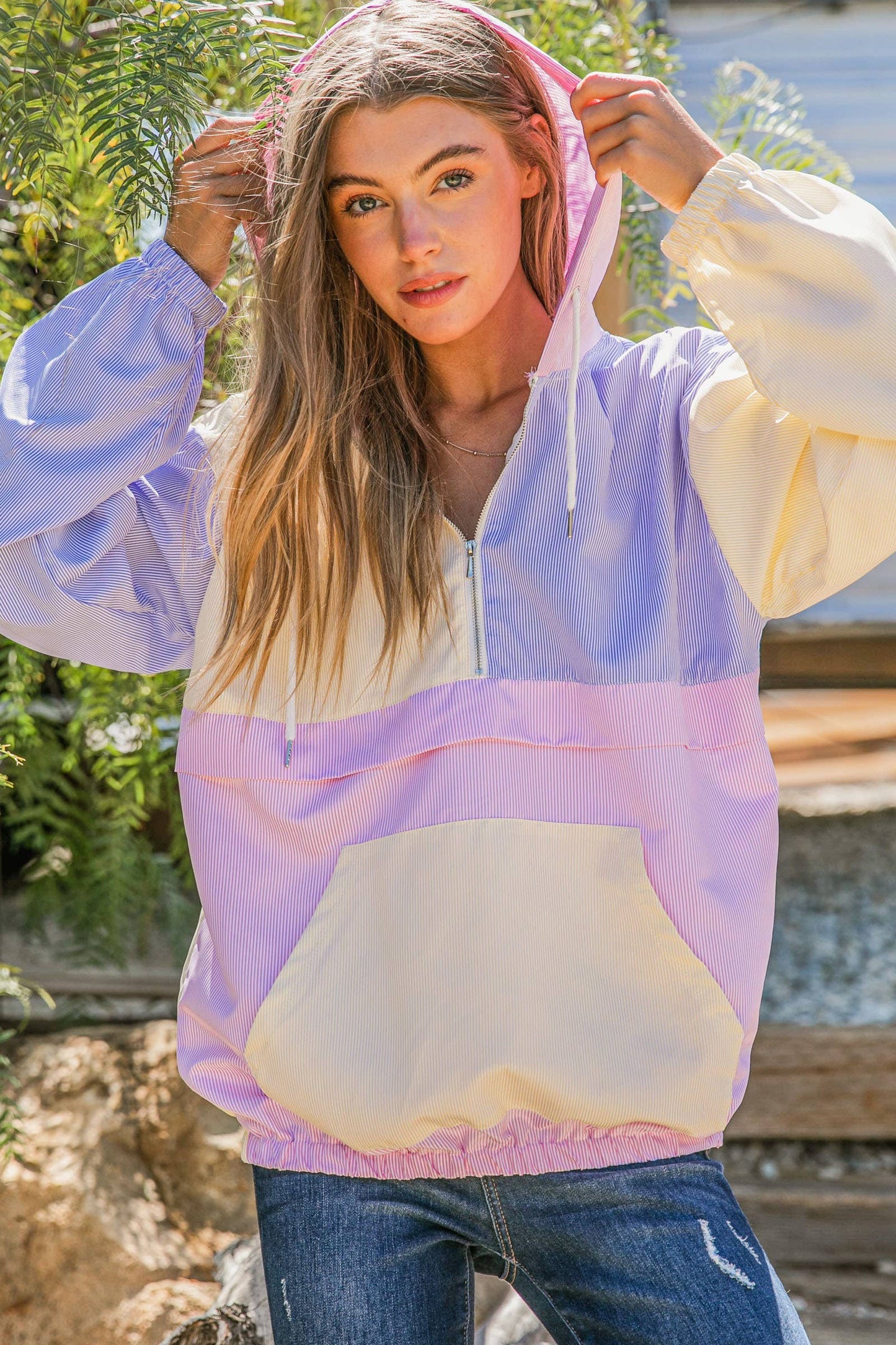 AND THE WHY - ***(OPEN SIZING)***ATW14787 -Stripe Color Block Windbreaker