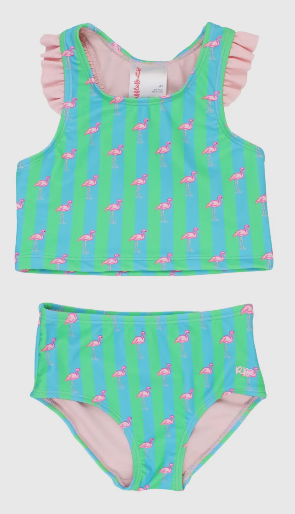 RuffleButts + RuggedButts - Neon Flamingo Racerback Flutter Tankini