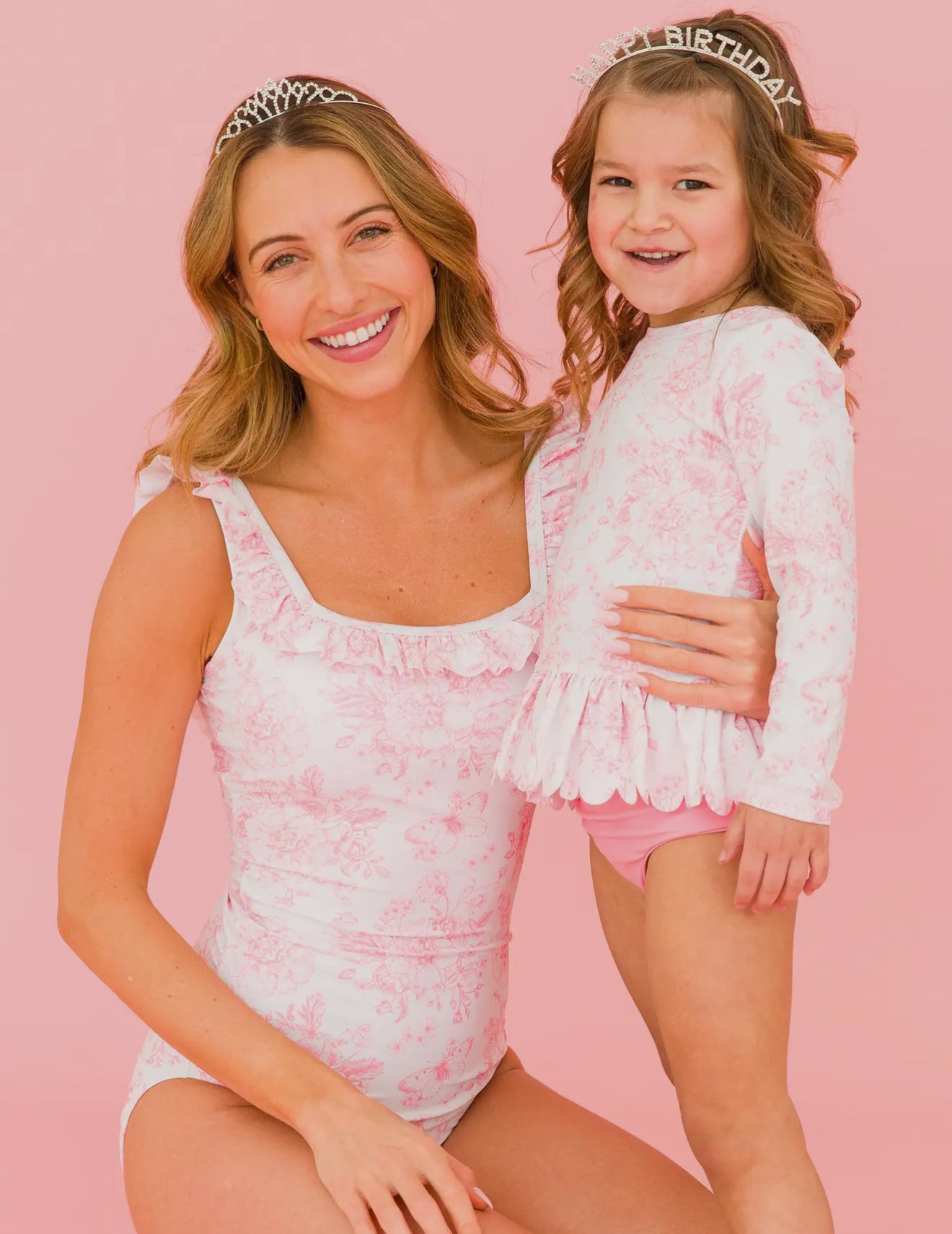 Women’s Pink Garden Toile Ruffle One Piece