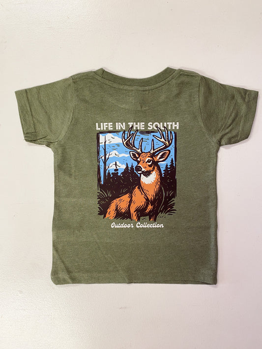 Big Buck Kids T-Shirt | Olive Green Deer Hunting Shirt for Boys & Girls | Southern Outdoor Youth Tee | Bossier City, LA
