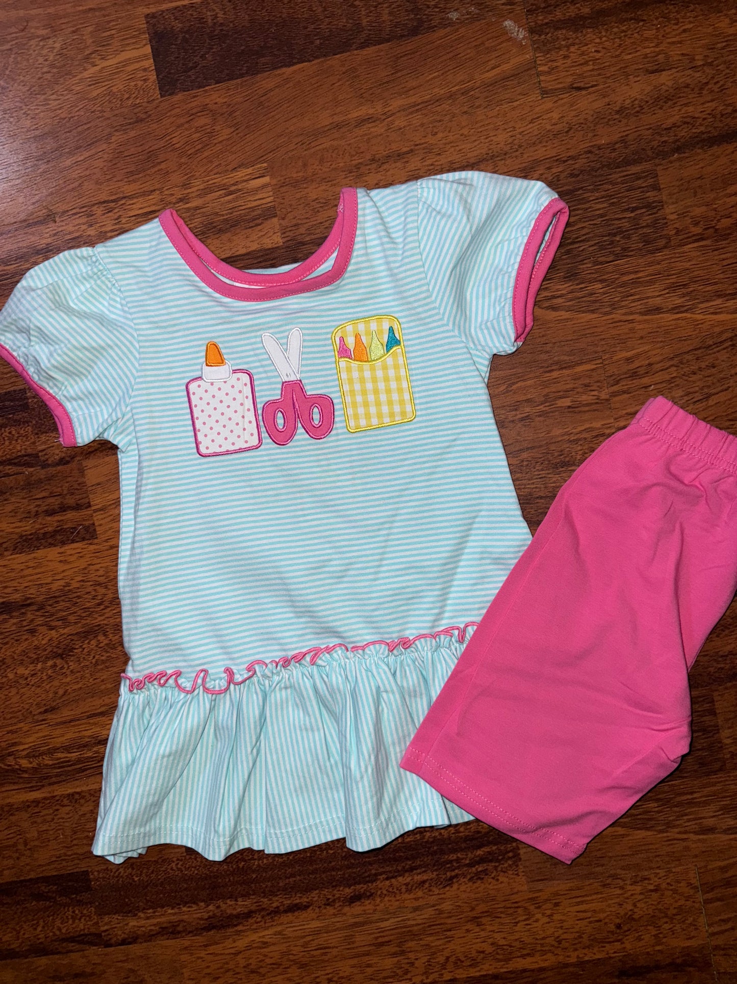 Jellybean Girls Applique School Supplies Shorts Set
