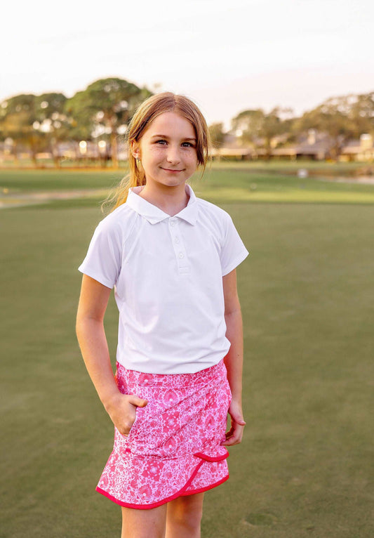 Girls Reagan Golf & Tennis Cap Sleeve Polo-White