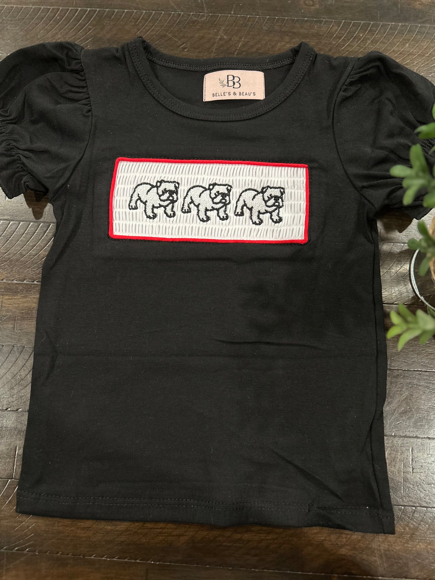 Girl’s Black Smocked Bulldog Tee