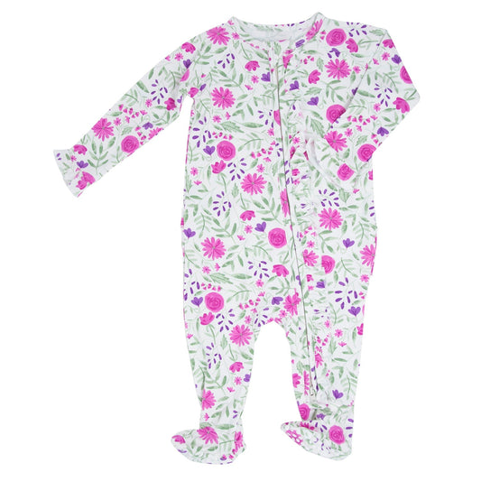 Sweet Purple Flowers Ruffle Footie