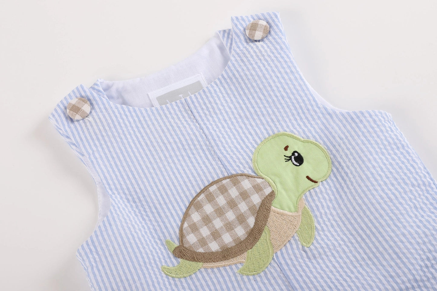 Lil Cactus Blue Gingham Turtle Romper
