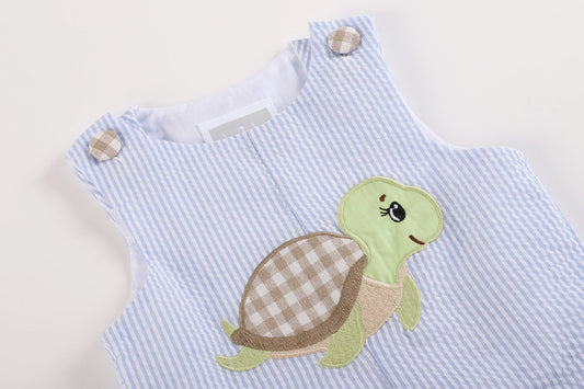 Lil Cactus Blue Gingham Turtle Romper