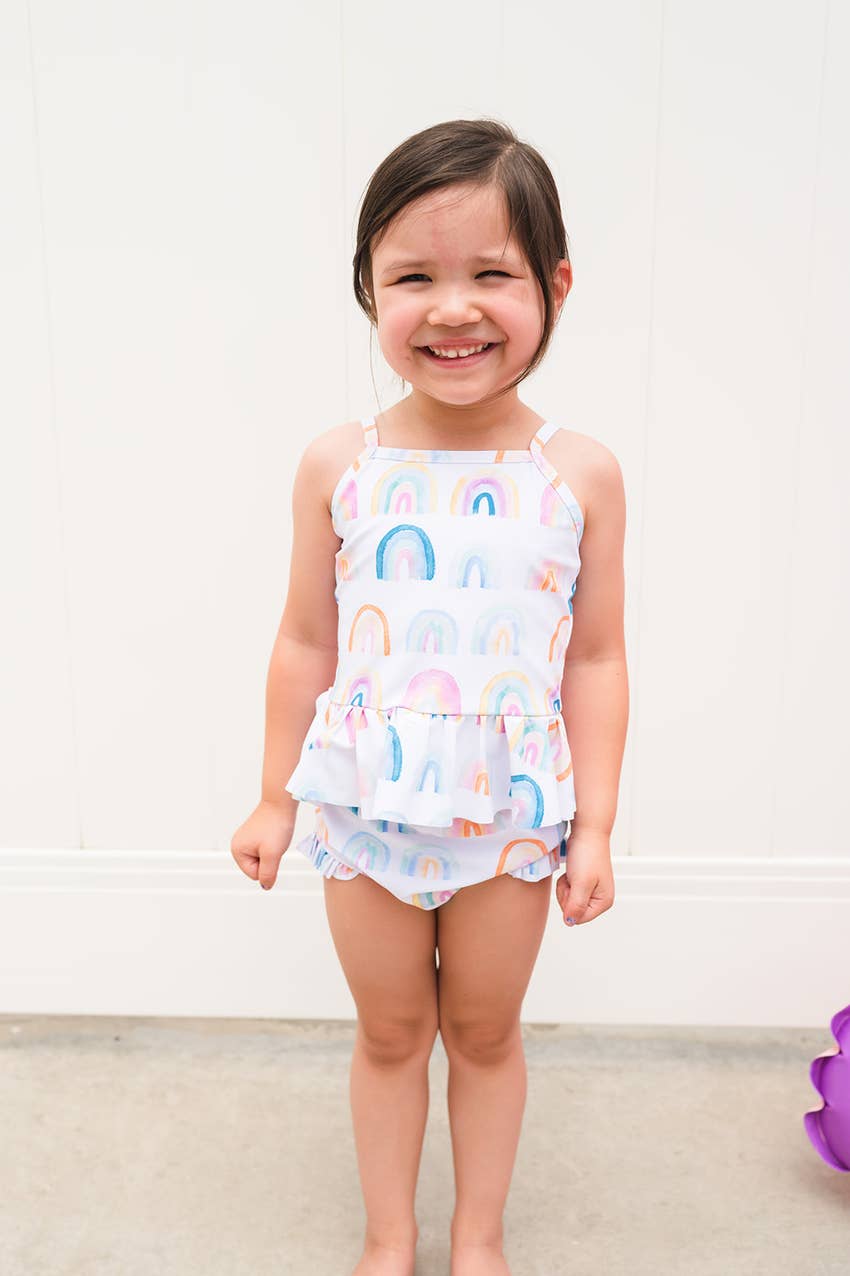 Emma Swim in Watercolor Rainbow