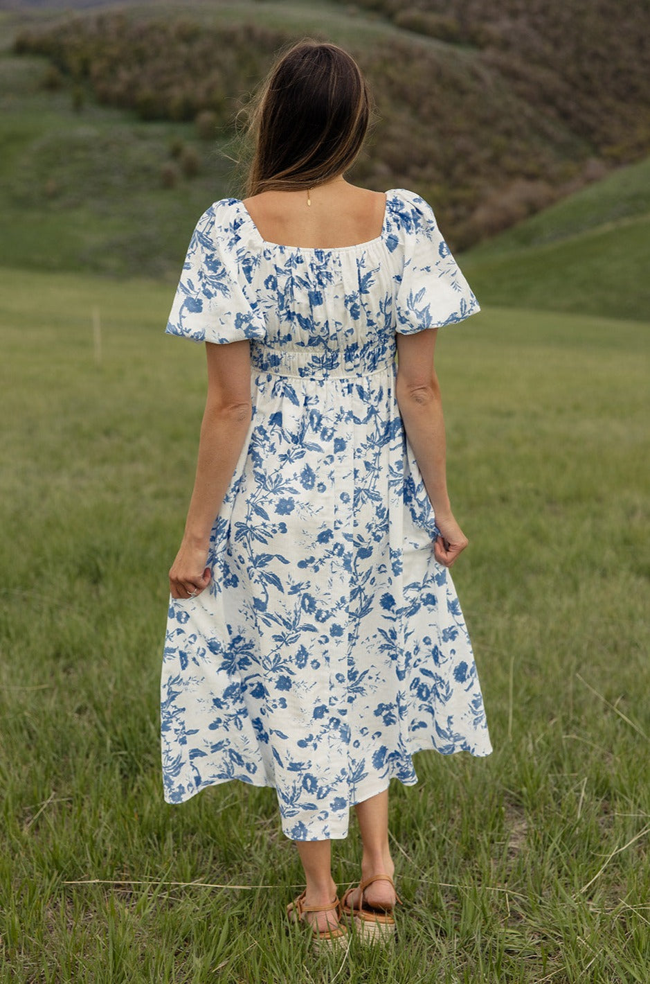 Deep Blue Puff Sleeve Midi