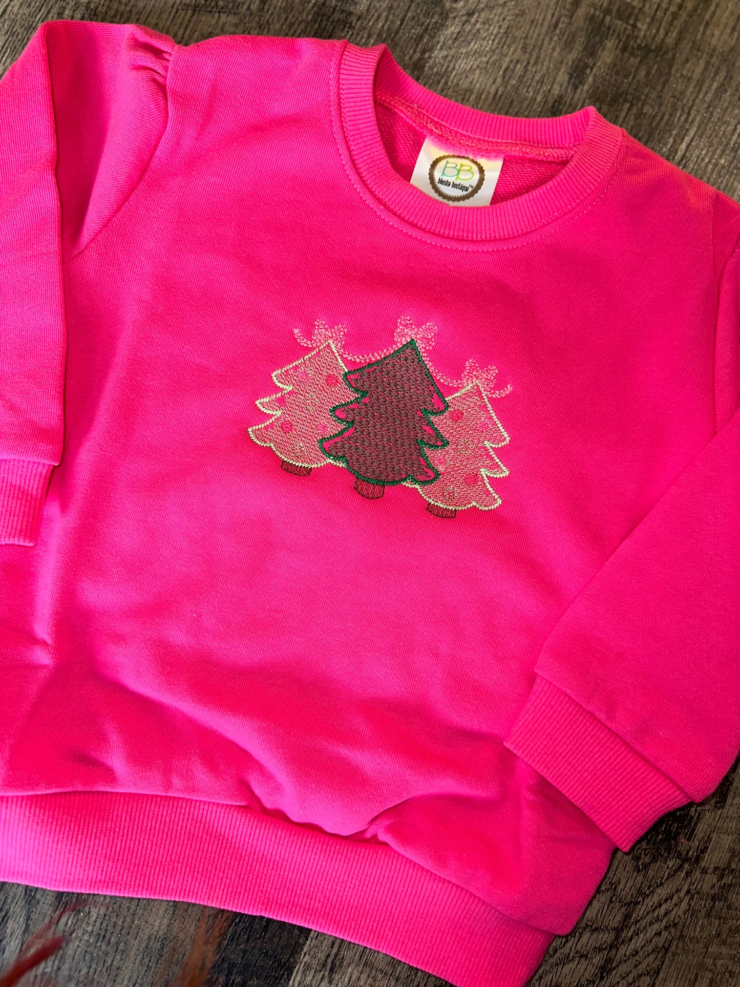 Hot Pink Christmas Tree Trio Crewneck