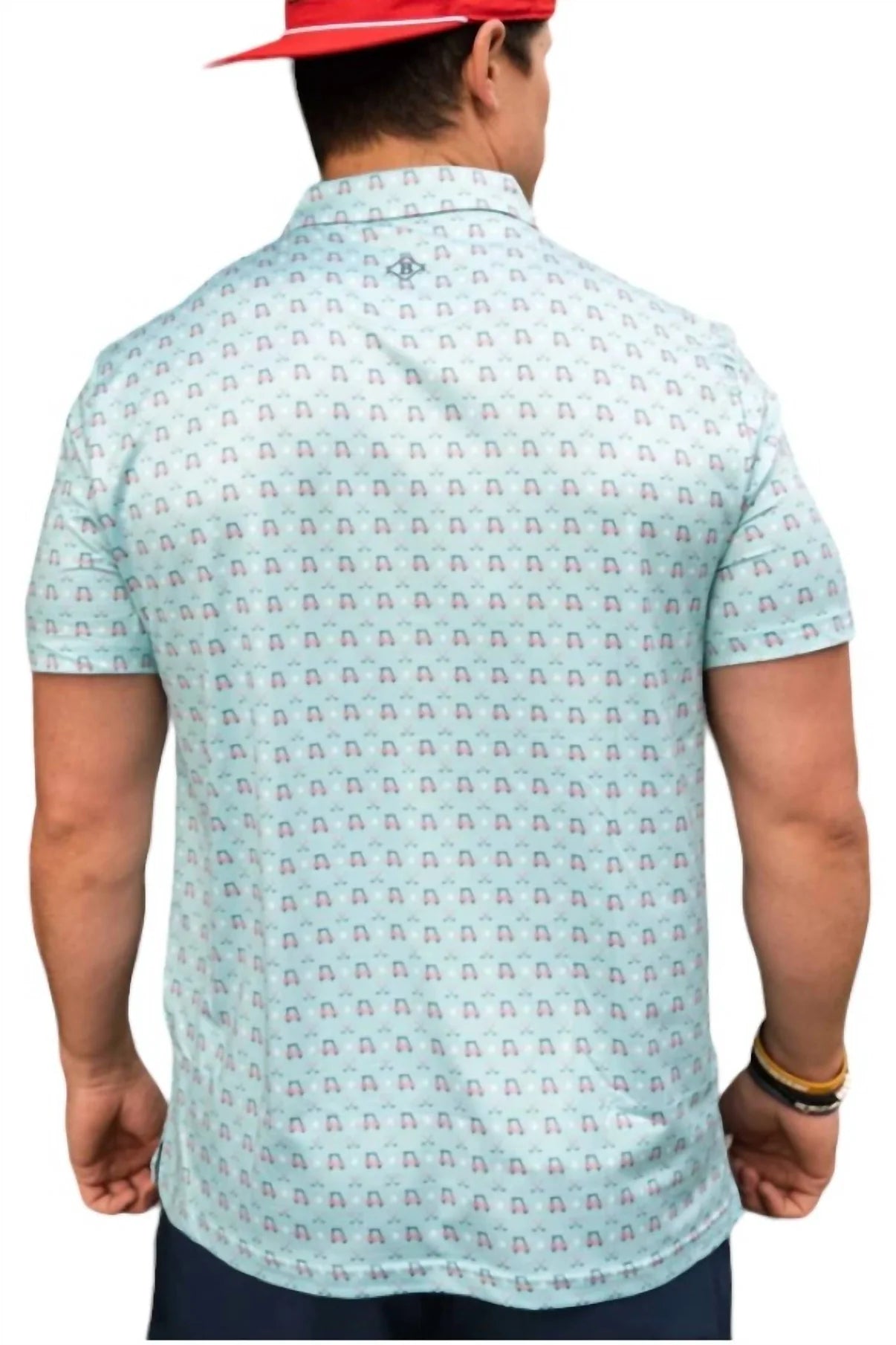 BURLEBO Men's Performance Polo Shirt Mint Green/Golf Carts