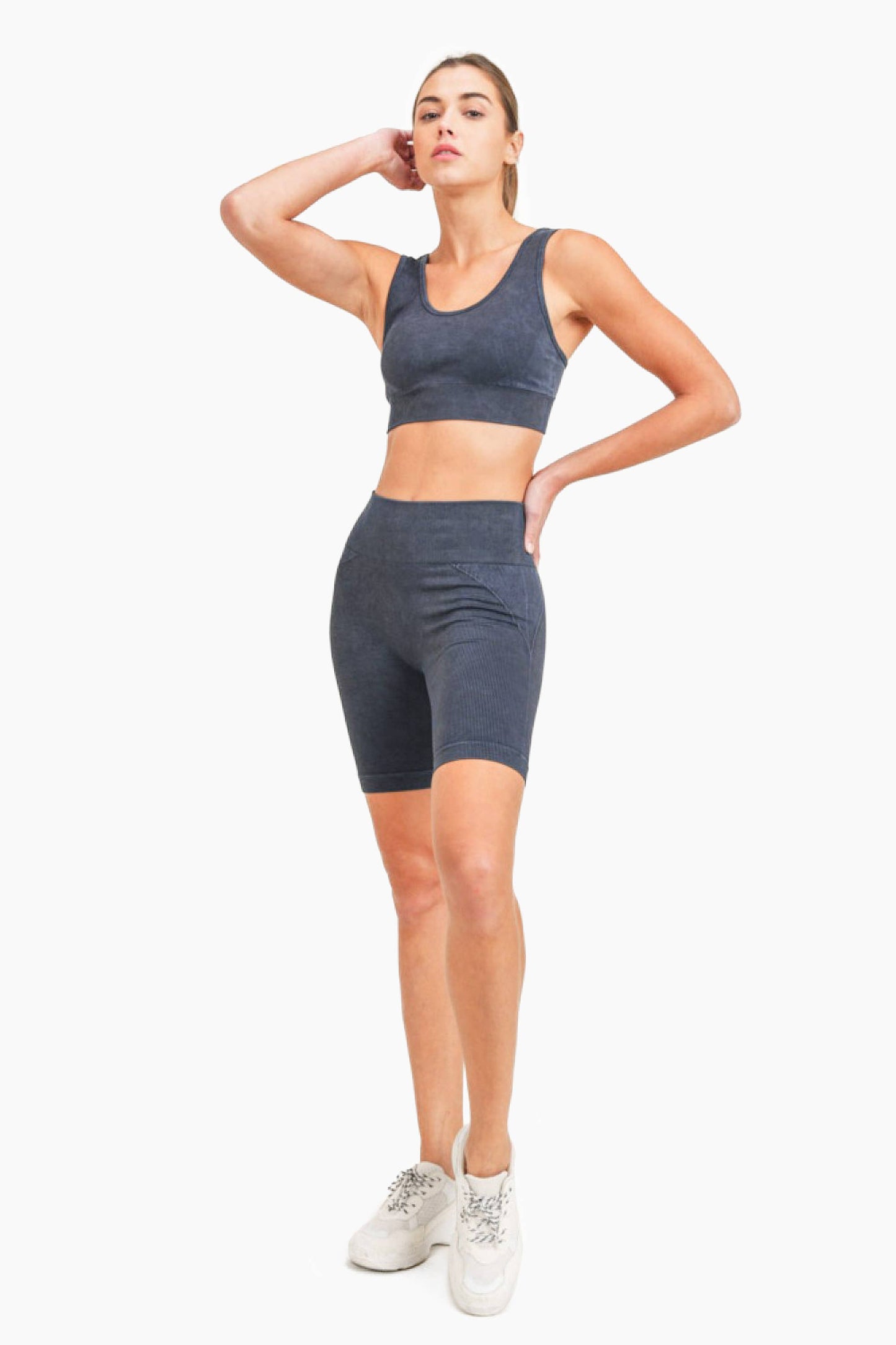 Mono B - Spliced Mineral-Washed Seamless Ribbed Sports Bra