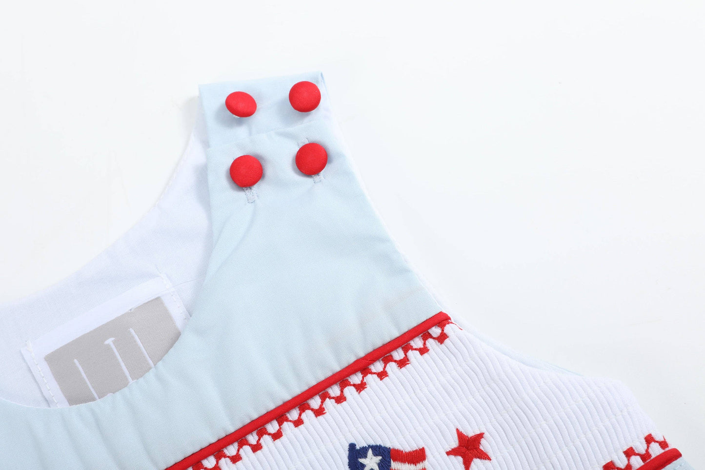 Lil Cactus - Light Blue USA Flag Smocked Shortalls