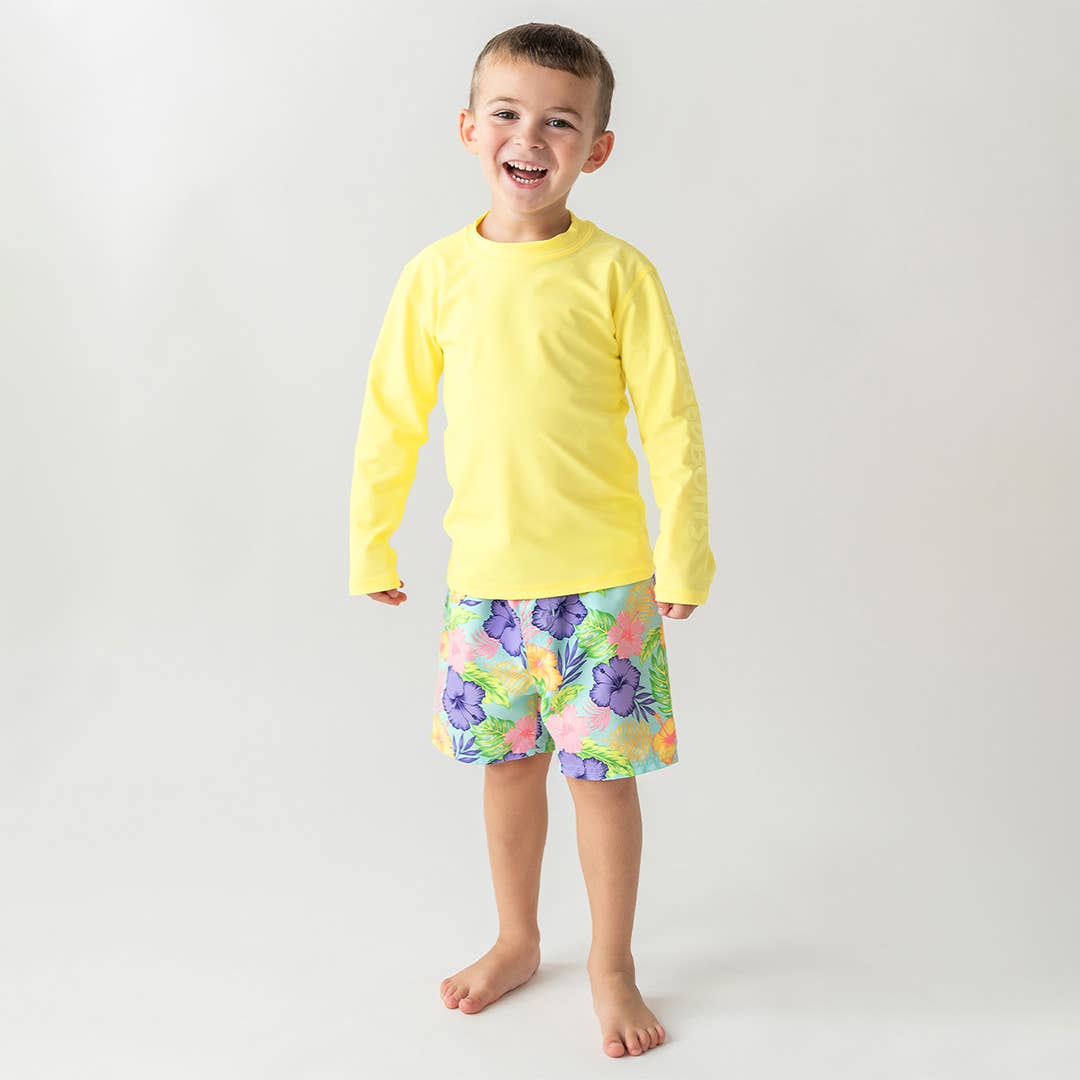 RuffleButts - Banana Yellow Long Sleeve Logo Rash Guard