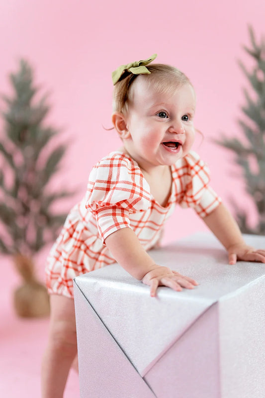 Puff Romper in Scarlet Plaid