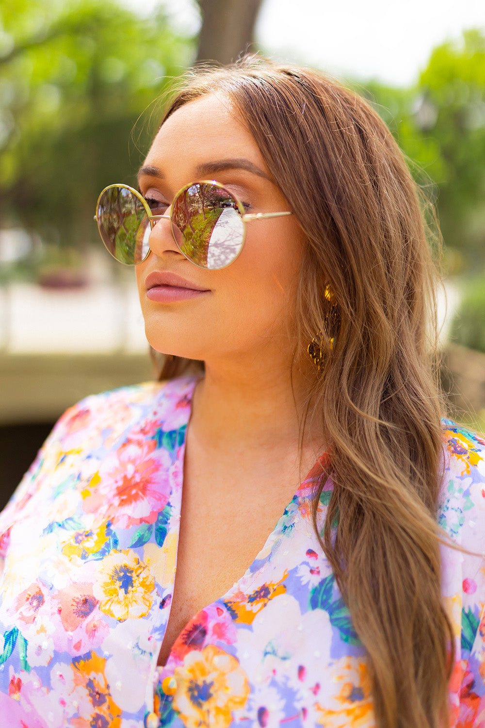 Farrah Round Metal Sunglasses - Pink