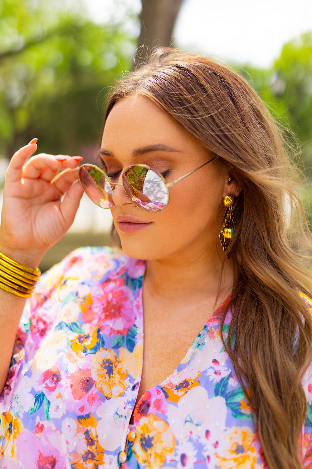 Farrah Round Metal Sunglasses - Pink