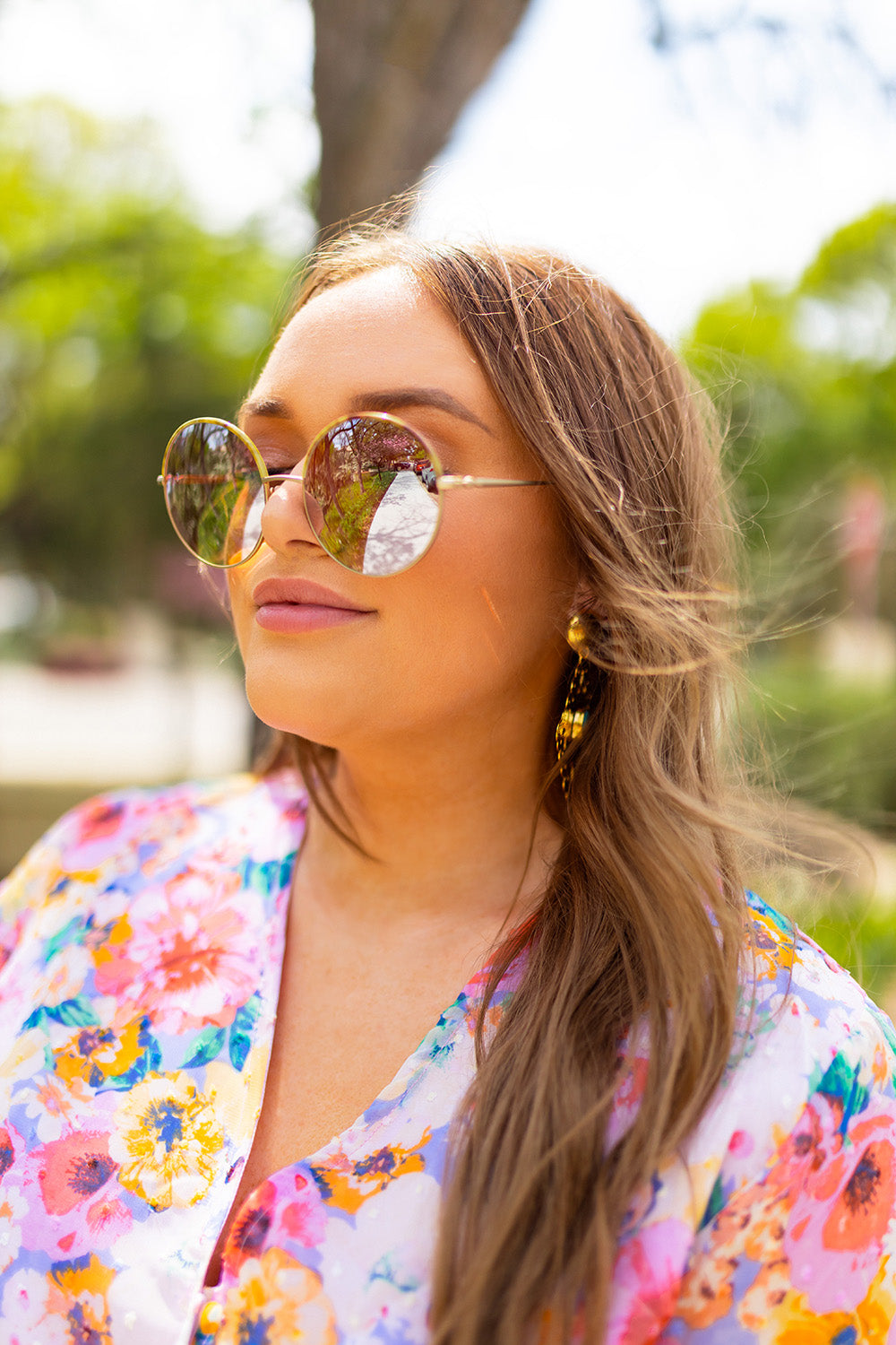 Farrah Round Metal Sunglasses - Pink