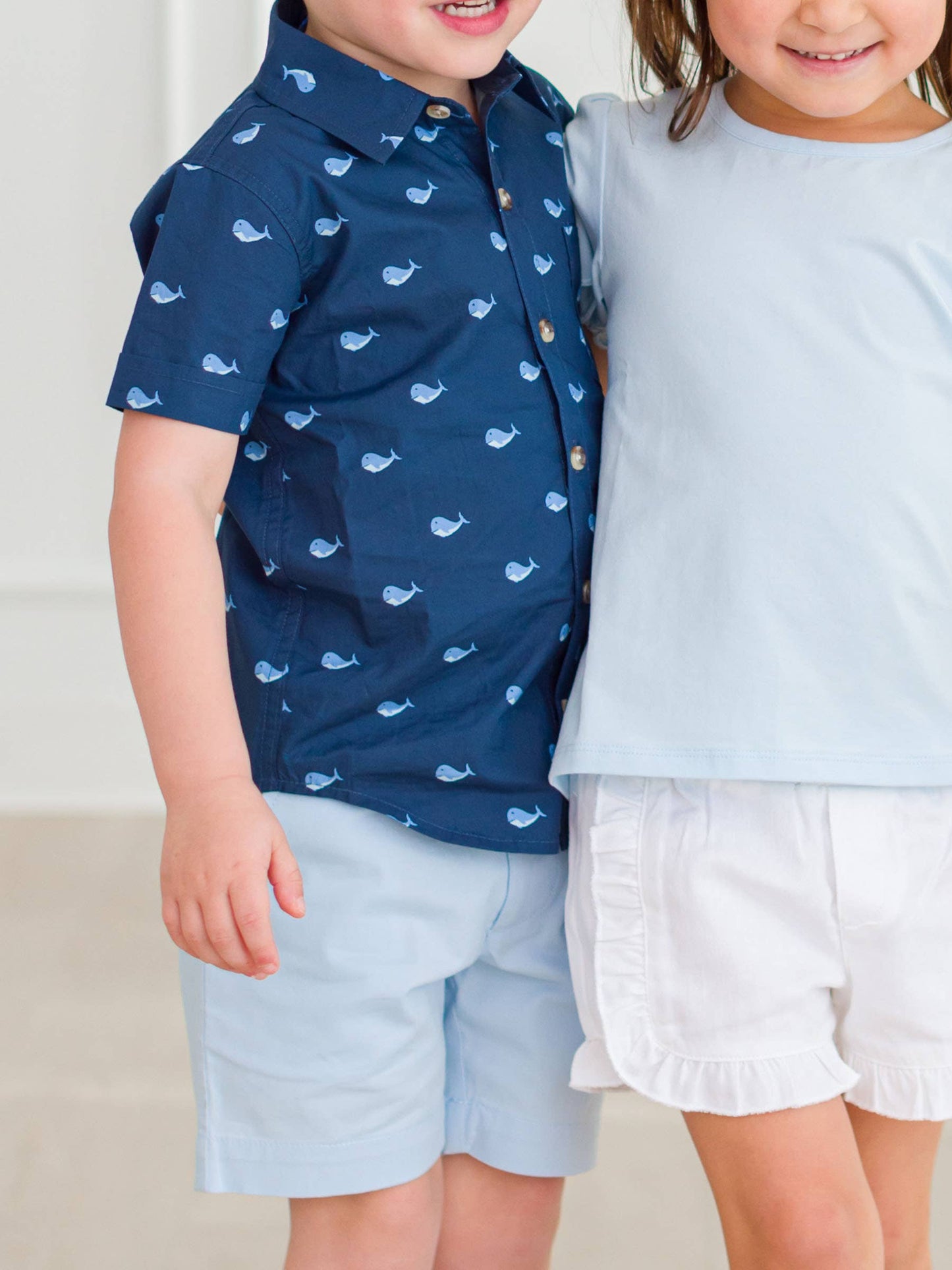 RuffleButts + RuggedButts - Boys Light Blue Stretch Chino Shorts