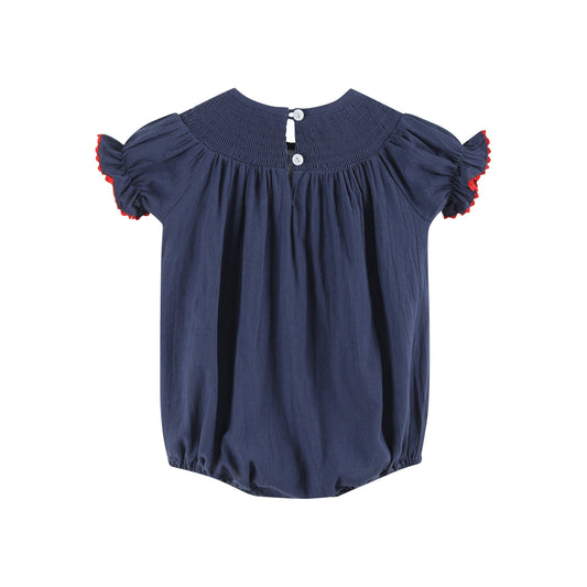 Lil Cactus - Navy Blue Santa Smocked Bubble Romper