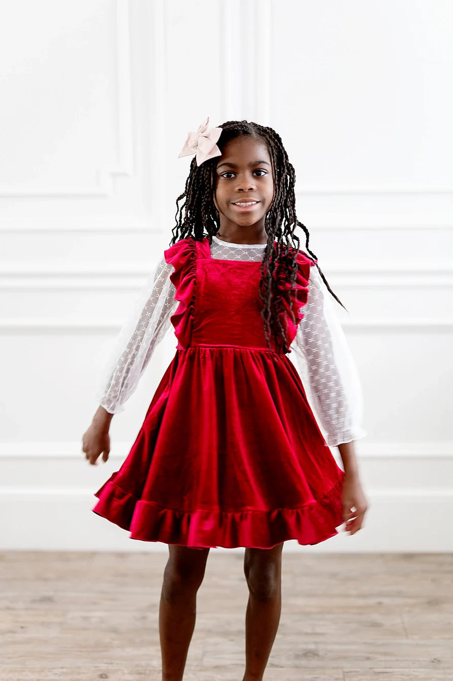 Pinny Dress in Ruby Velvet