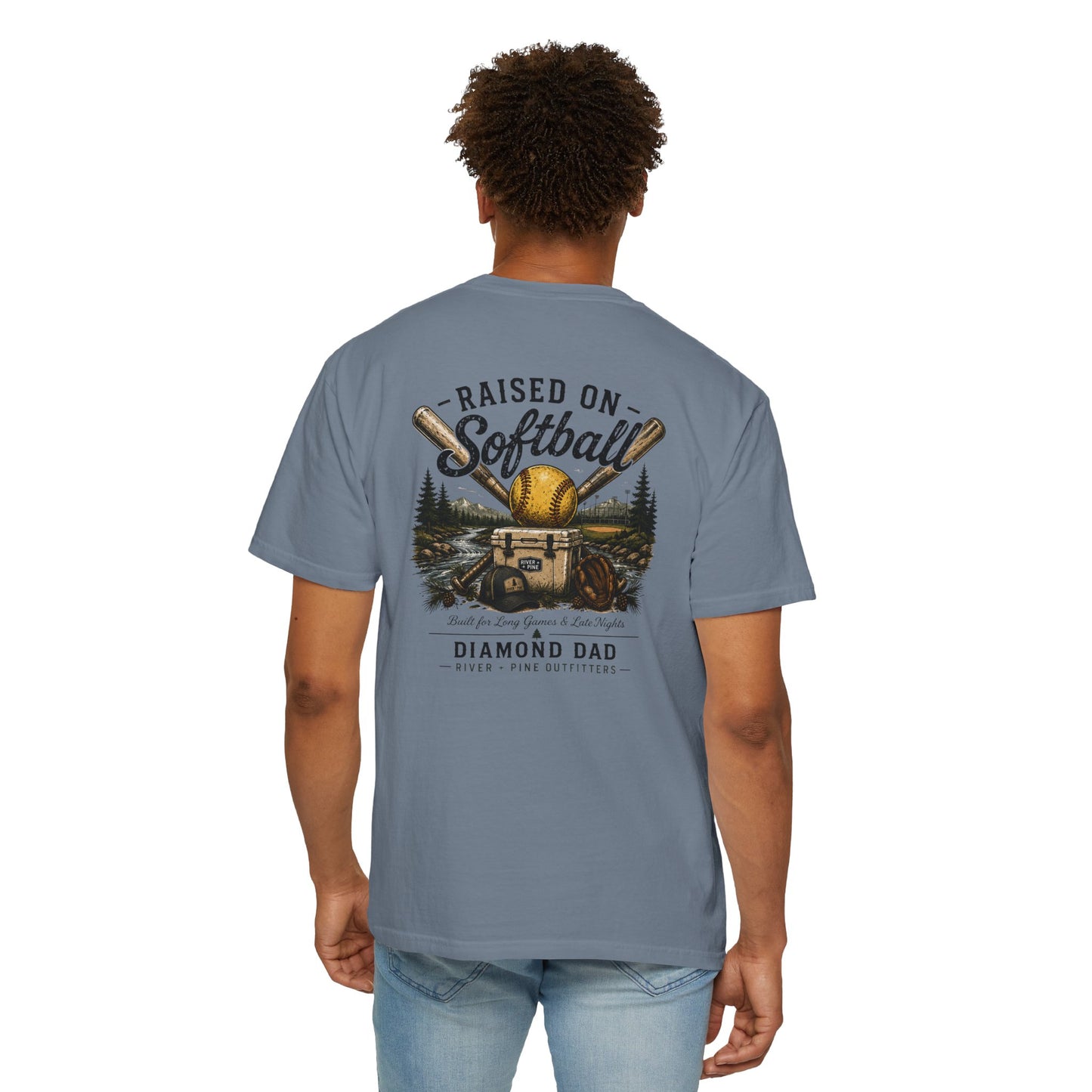 River + Pine Comfort Colors - Diamond Dad Raised on Softball T-Shirt