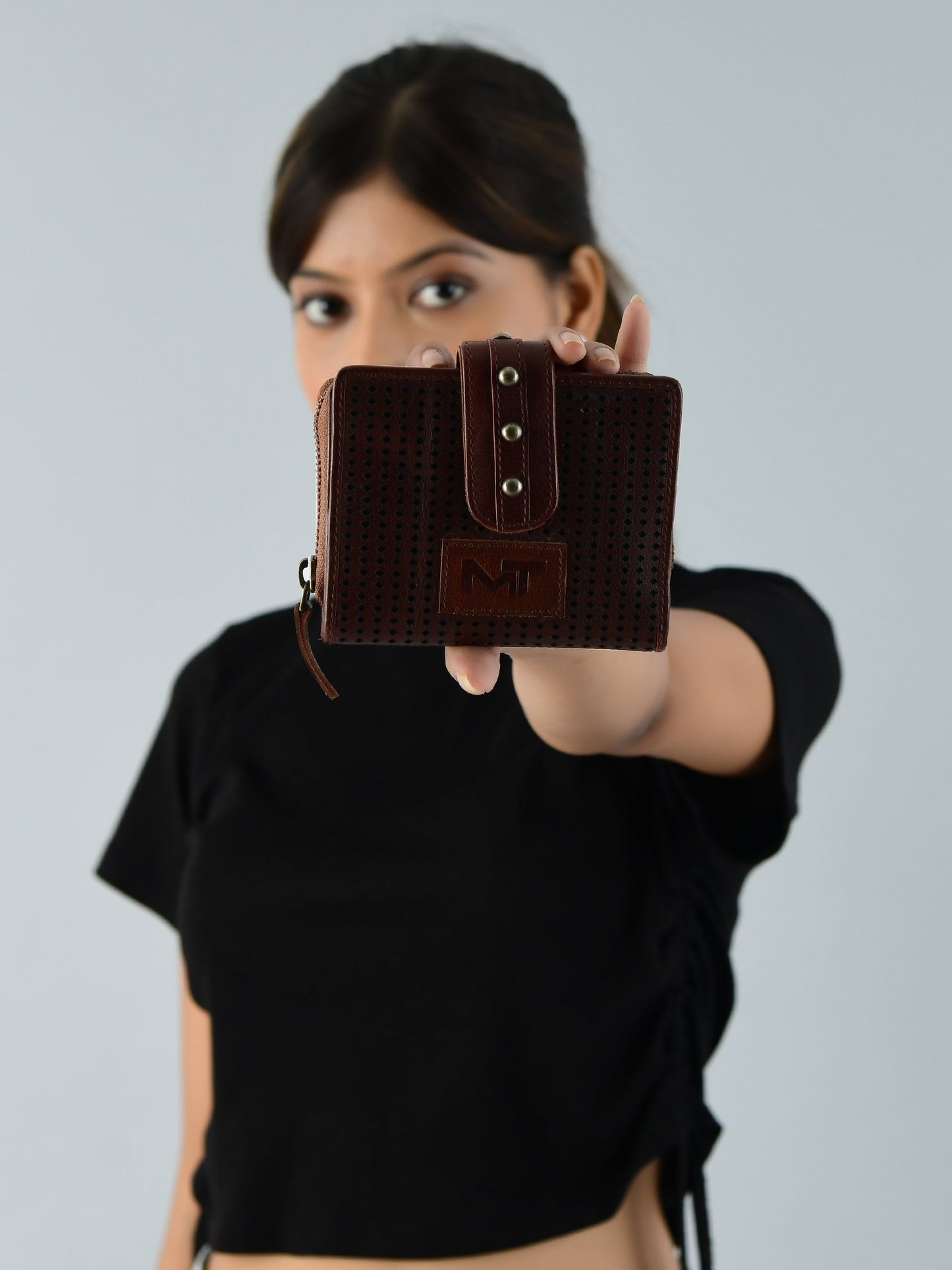 Textured Women's Bifold Wallet- Dark Brown