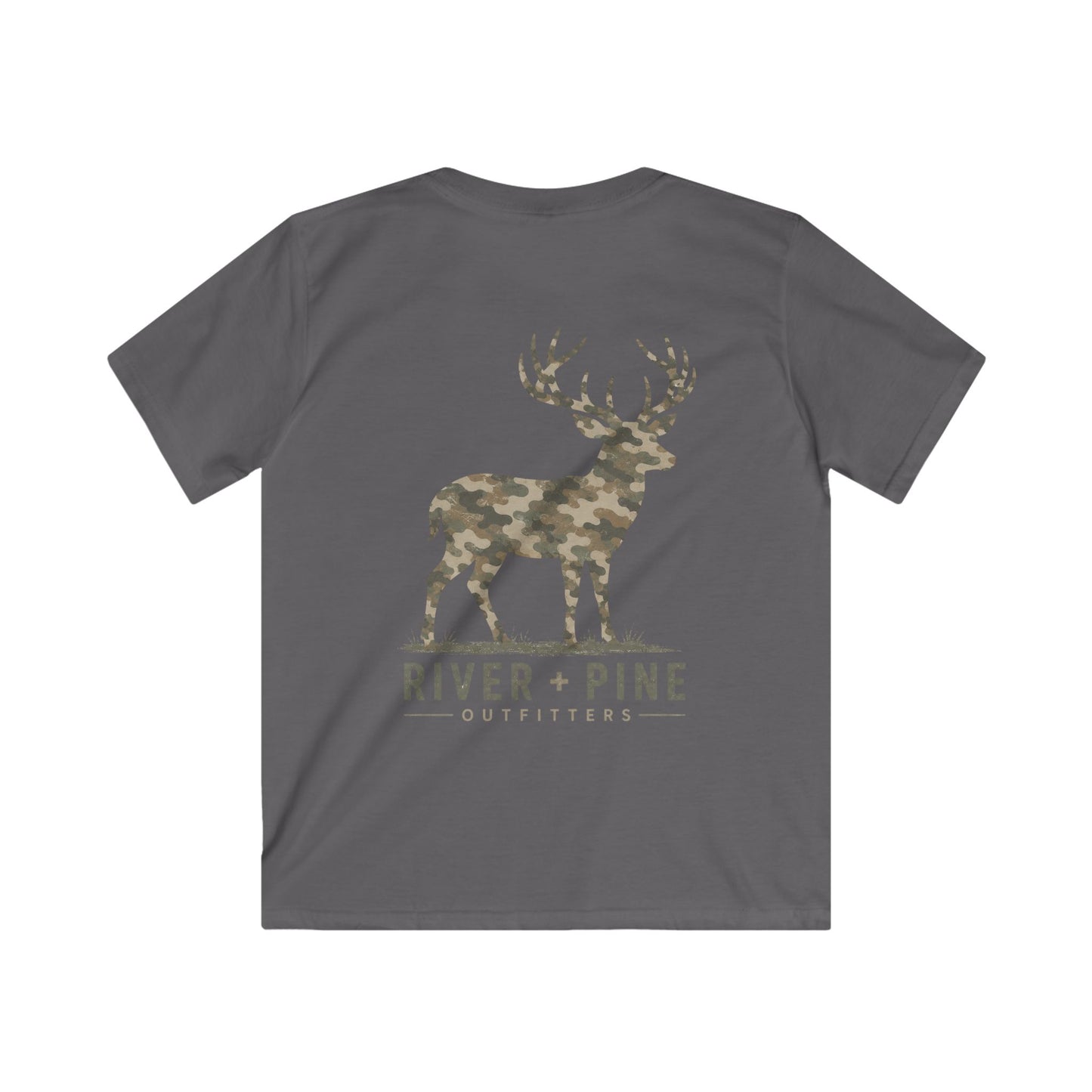 River + Pine Outfitters  — Muted Modern Camo Buck Youth Graphic T-Shirt