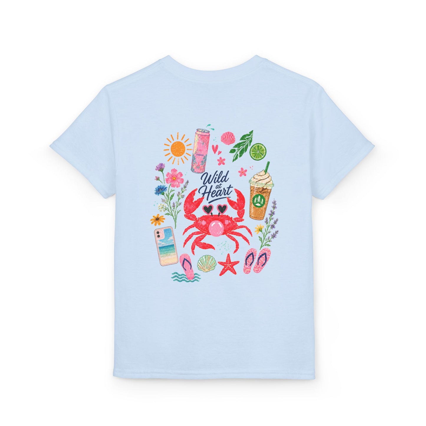 Youth T-Shirt — 'Wild at Heart' Crab Summer Graphic Tee