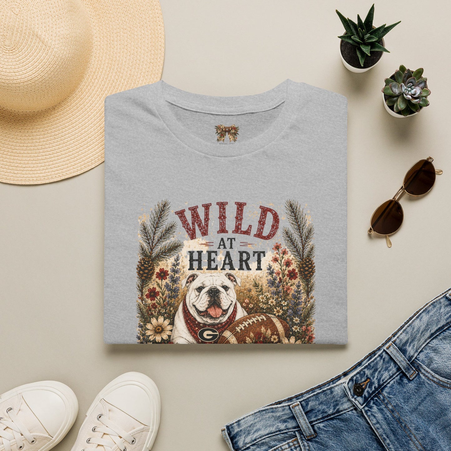 Wild at Heart Bulldogs Front only design Women's T‑Shirt — College Football Game Day Tee Gildan Softstyle