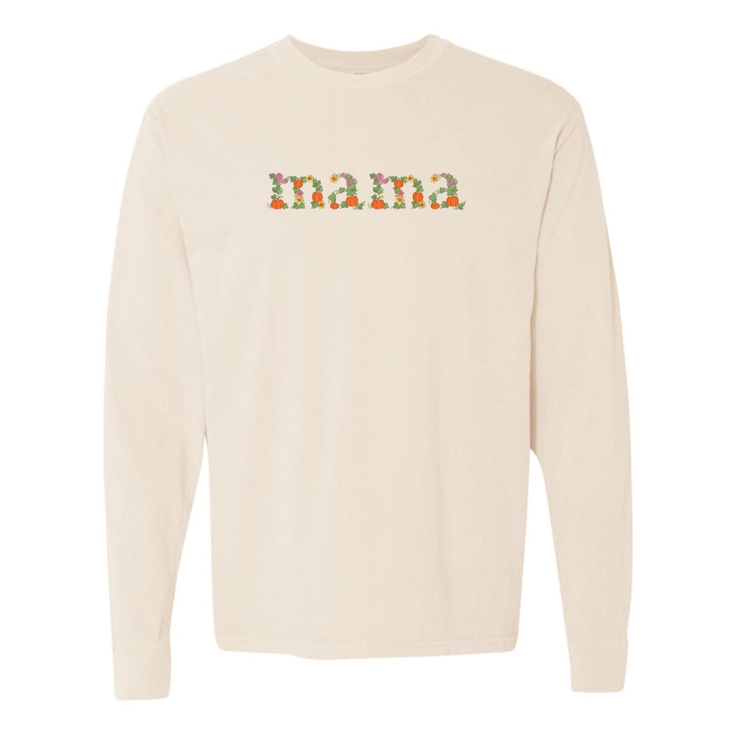 'Fall Floral Mama' Embroidered Long Sleeve T-Shirt