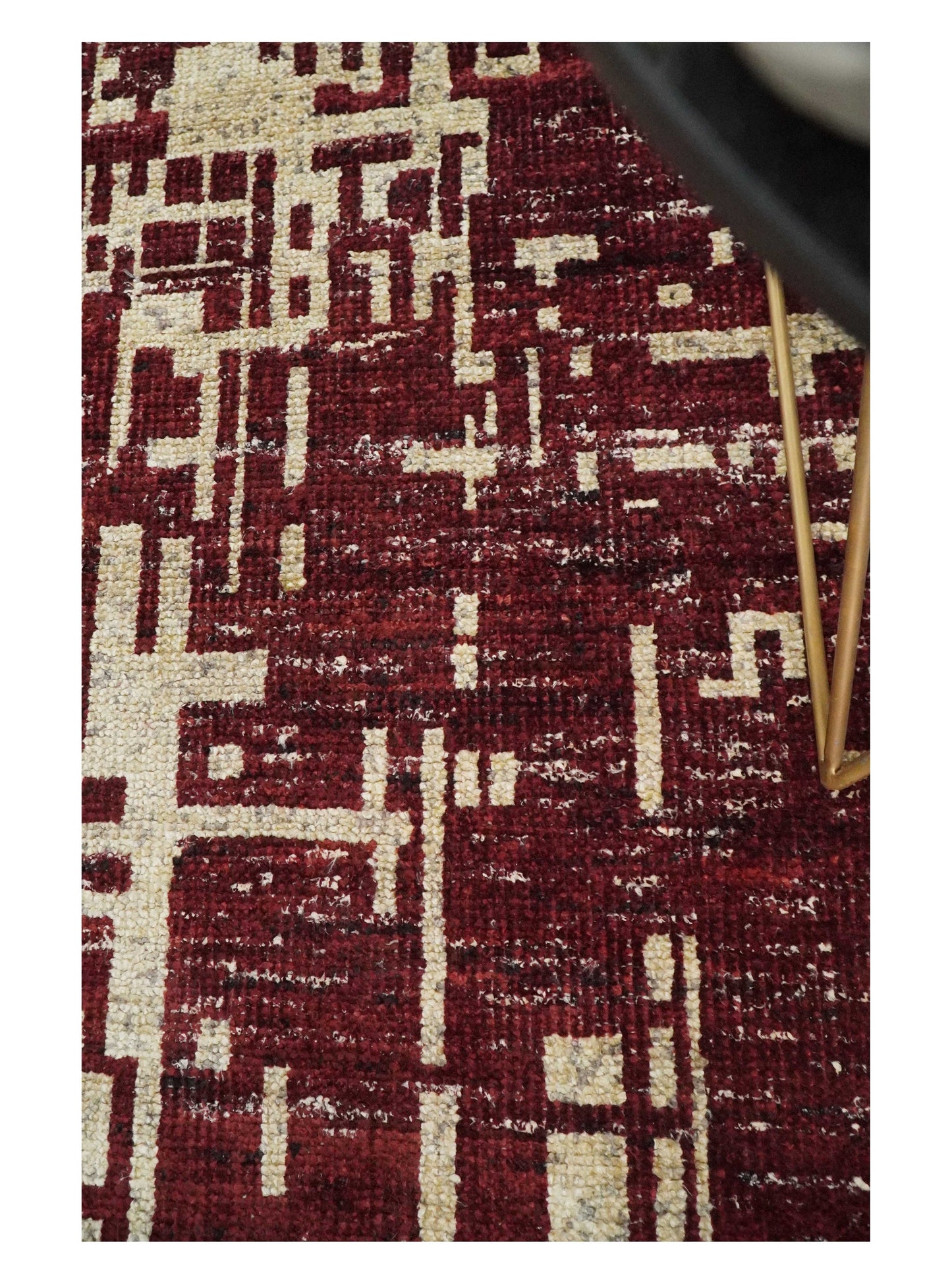 4x6 Hand Knotted Beige and Maroon Modern Abstract Contemporary Recycled Silk Area Rug | OP64