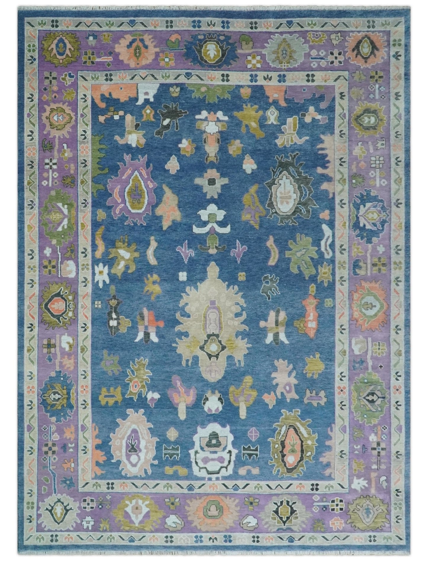 10x14 Wool Traditional Persian Blue and Purple Vibrant Colorful Hand knotted Oushak Area Rug | TRDCP10611014