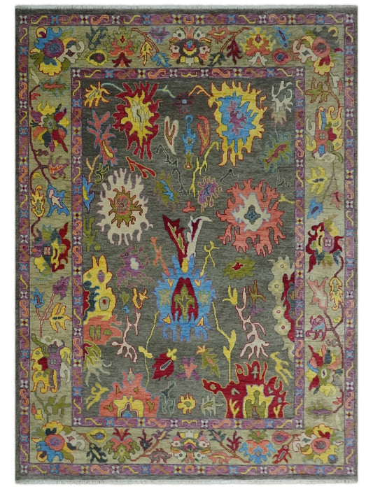 10x14 Wool Traditional Persian Gray and Olive Vibrant Colorful Hand knotted Oushak Area Rug | TRDCP10501014S